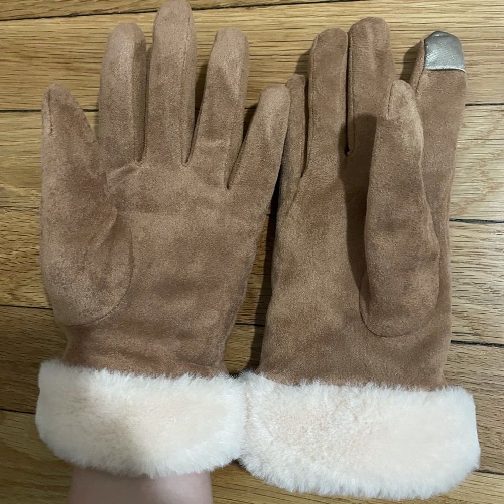 Suede fur winter touchscreen glove